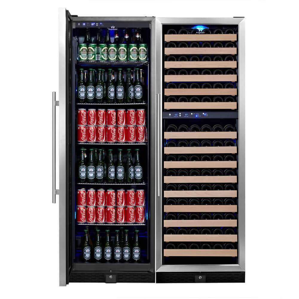 Kings Bottle 72" Tall Beer And Wine Refrigerator Combo With Glass Door with Stainless Steel Trim